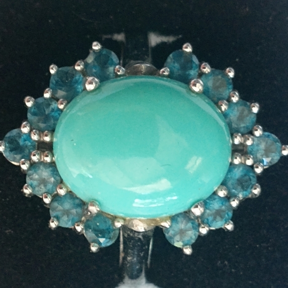 Sterling Silver Sleeping Beauty Turquoise Swiss Blue Topaz Ring - Picture 3 of 16